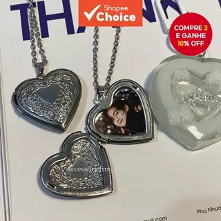 Colar Com Medalhão Em Formato De Coração-Pingente De Amor Aço Inoxidável Padrão Gravado , Presente Moderno