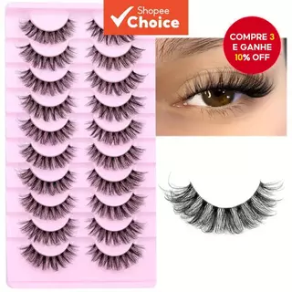 Cílios Postiços 10 Pares Aparência Natural Cílios Fluffy Grossos Com Faixa Transparente Cílios Falsos Macios em Oferta na Shopee