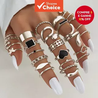 Conjunto De Anéis Quadrados De Coração Epóxi Preto 27 Peças Joias Da Moda Feminina Presente em Oferta na Shopee