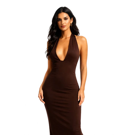 Vestido Feminino Longo Com Decote Abertura Nos Seios Moda Feminina Dia A