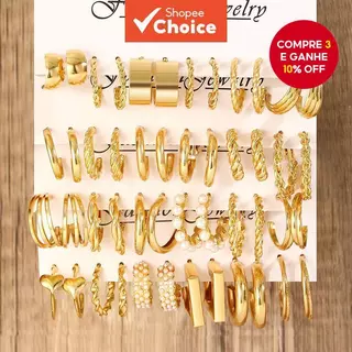 Conjunto De Brincos De Argola Vintage Femininos , 48 Peças , Pérola Banhada A Ouro E Acessórios De Joias De Metal em Oferta na Shopee
