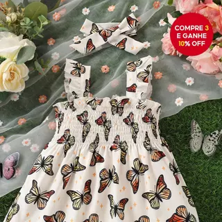 Vestido De Chiffon Estampado Borboleta Para Bebê Menina – Rosa Com Faixa De Cabelo Laço Ocasiões Especiais em Oferta na Shopee