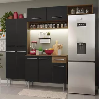 Armário de Cozinha Completa 229cm Rustic/Preto Emilly Madesa 18XA em Oferta na Shopee