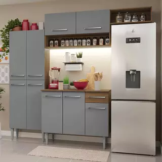 Armário de Cozinha Completa 229cm Rustic/Cinza Emilly Madesa 18XA em Oferta na Shopee