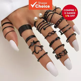 Conjunto de Anéis Giratórios em Forma de Coração Oco Vintage com 22 Peças, Joias Pretas para Presentear Mulheres em Oferta na Shopee