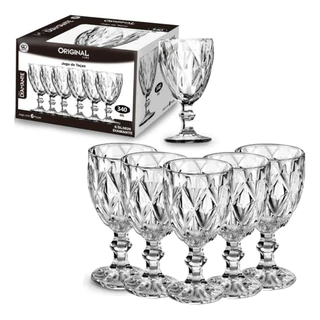 Jogo 6 Taças Vinho Água De Vidro 340ml Diamond Transparente