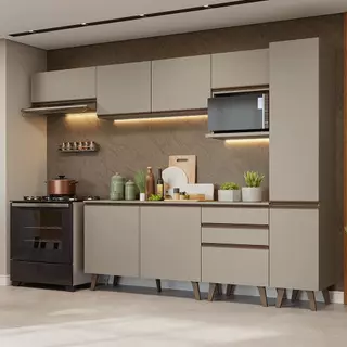 Armário de Cozinha Completa 300cm Crema Nice Madesa 05 em Oferta na Shopee