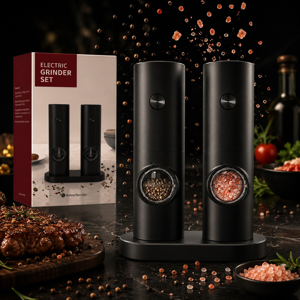 Moedor Elétrico Automático Sal e Pimenta Kit 2 Unidades com 