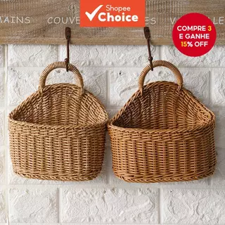 Cesta De Parede Tecida À Mão – Organizador Estilo Ins Para Frutas , Cozinha E Decoração De Casa em Oferta na Shopee