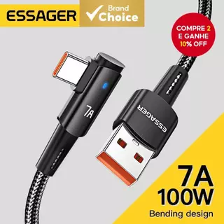 Essager 7A 100W USB Para Type c Carregador Rápido De Cotovelo Único 7A Carregamento Alta Corrente Realme VIVOtype De em Oferta na Shopee