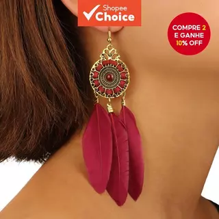 Desenho de nicho Orelha Gancho Literário Estilo Étnico Boêmio Retro Palácio Long Tassel Brincos de Pena em Oferta na Shopee