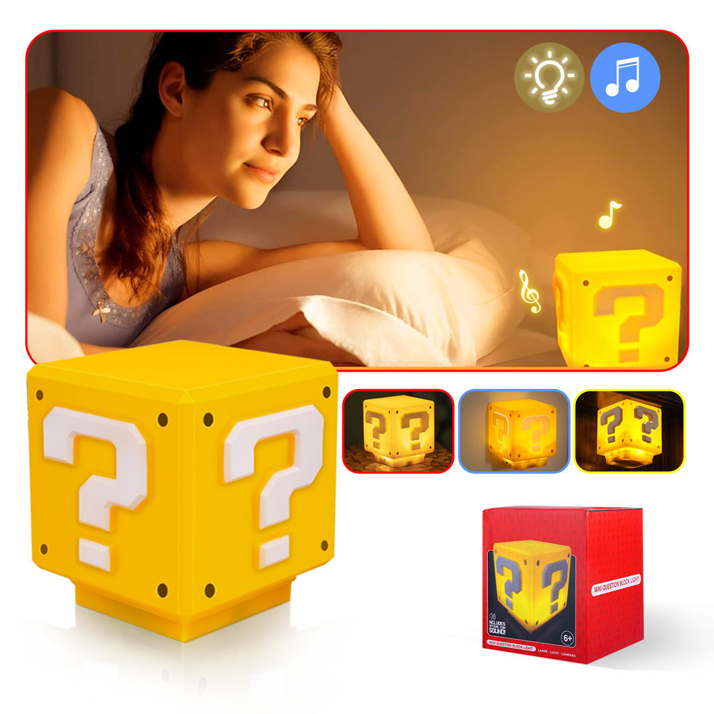 Luminária Para Quarto Super Mario Bros Com Som Cubo Bloco Gamer Abajur De Cabeceira Mesa em Oferta na Shopee