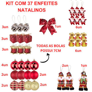 Kit Com 37 Peças De Enfeite Natalino Sortido Com Bola Laço Sino Papai Noel Enfeite Tecido E Diversos em Oferta na Shopee
