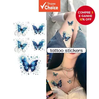 Tatuagem Temporária De Borboleta Gradiente Azul , Design Durável Não Reflexivo Para Peito E Perna em Oferta na Shopee