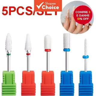 Kit com 5 Pontas de Broca de Cerâmica para Unhas, ideal para remover cutículas e trabalhar com gel e acrílico. em Oferta na Shopee