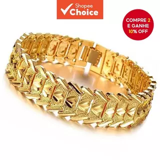 Pulseira Masculina De Corrente Cubana Banhada A Ouro Em Aço Titânio 21 Cm em Oferta na Shopee