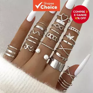 Conjunto De Anel De Prata Dourado Vintage De 22 Peças Para Mulheres Empilháveis Joias Da Moda Presente em Oferta na Shopee