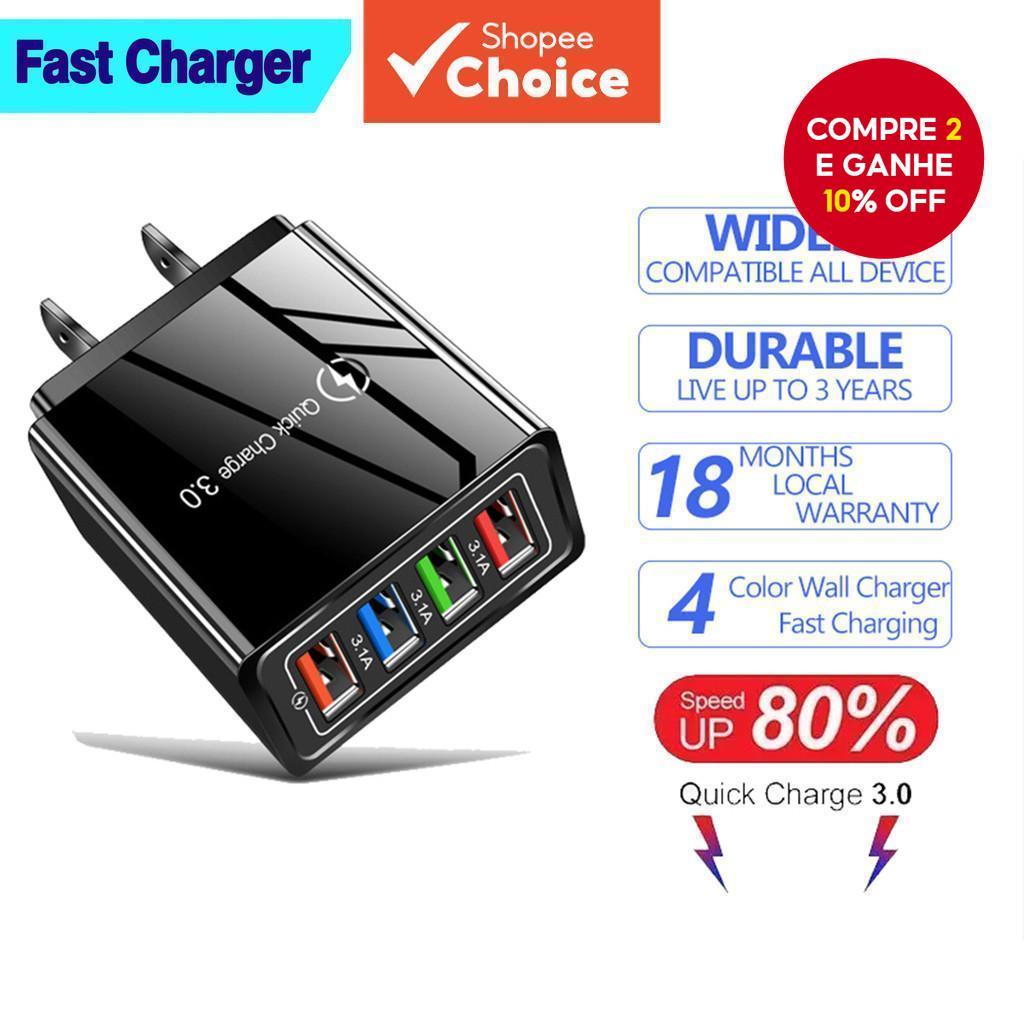 Qualcomm 3.0 35W Carregador de Parede Rápido 4USB 3.1A Viagem 220v Adaptador de Plugue KC01