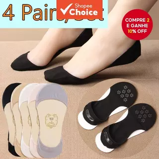 4 Pares De Meias No-Show Para Mulheres – Solas De Silicone Antiderrapantes , Respiráveis E Controle De Odores , Invisíve em Oferta na Shopee