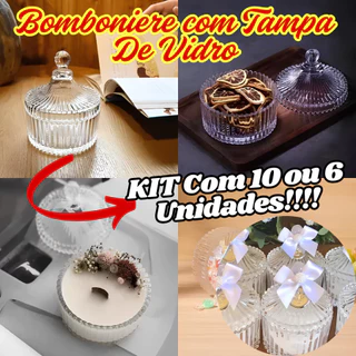KIT 10 Bomboniere Com Tampa De Vidro Ou 6 Unidades 90ML 9x6x4Cm Multiuso Para Doces Velas Decorativo em Oferta na Shopee
