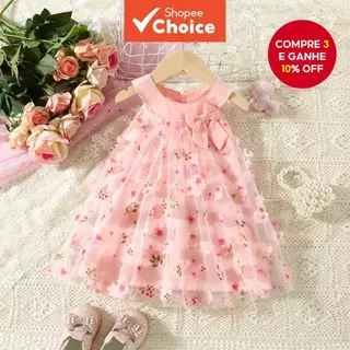 Adorável Vestido Infantil Feminino Sem Mangas Rosa Com Estampa Floral , Perfeito Para Festas E Uso Diário em Oferta na Shopee