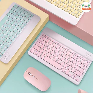 Kit de Teclado e Mouse Sem Fio Bluetooth com Cores Macaron Funciona bem com PC iPad Tablet e Notebook
