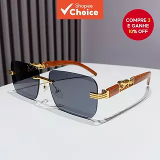 Óculos De Sol Com Estampa De Grãos E Panteras De Madeira , Corte Quadrado Sem Moldura Para Homens Mulheres em Oferta na Shopee