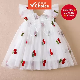 Lindo Vestido Borboleta Bebê Com Asas | De Verão Cereja Bordado Para Meninas em Oferta na Shopee