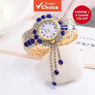 Relógio Com Pulseira De Cristal Ajustável Para Mulheres , Quartzo E Combinação De em Oferta na Shopee