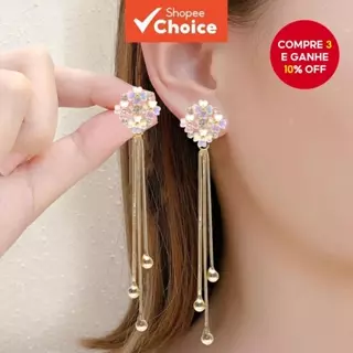 Brincos Longos em Forma de Flor com Franjas de Strass Colorido - Elegantes, Ideais para Casamentos e Festas. em Oferta na Shopee