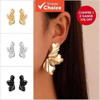 Brincos De Folha De Ginkgo De Metal Da Moda Com Textura De Concha De Prata Para Mulheres em Oferta na Shopee