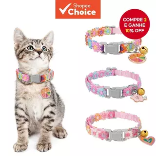 Coleira Colorida de Renda com Sino e Pingente de Metal Ajustável para Gato e Cachorro em Oferta na Shopee