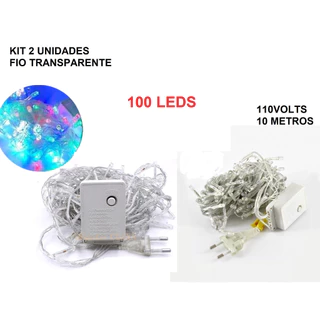 Kit 2 100 Leds Pisca Pisca Fio Transparente 10 Metros Natalino Decorativo 110V Multicolorido em Oferta na Shopee
