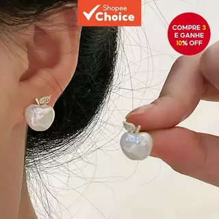 DREJEW Brincos De Diamante Em Formato De Maçã Com Agulha De Prata , Joias Simples Da Moda Para Mulheres em Oferta na Shopee