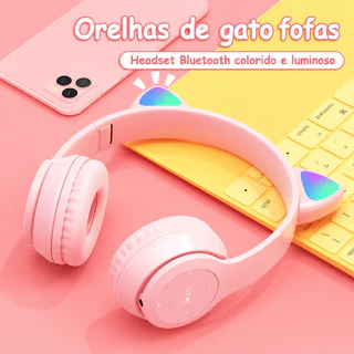 Fone Bluetooth Gatinho LED Sem Fio Headset Infantil Gamer Com Orelhas de Gato Coloridas