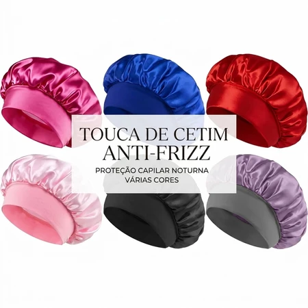 Kit 3 Toucas de Cetim com Faixa Larga Elástica Anti Frizz Para Dormir Protege Cabelo Cacheado Crespo Ondulado