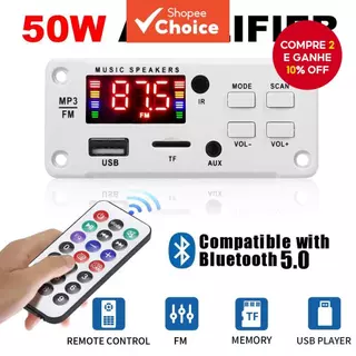 Amplificador DC 12V 50W Bluetooth 5.0 MP3 Leitor Para Carro com USB e Gravação de Chamadas em Oferta na Shopee