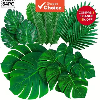 Folhas De Palmeira Artificiais-21/84 Unidades De Vegetação Tropical Monstera Para Selva , Decorações De Mesa De Festa Lu em Oferta na Shopee