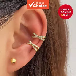 Cruz de Corrente Única com Clipe de Orelha Torção de Diamante Conjunto de Jóias Casal em Oferta na Shopee