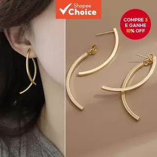 Brincos Minimalistas Geométricos Intertravamento Linha Metálica Acessórios Jóias para Mulher em Oferta na Shopee