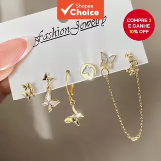 Conjunto De Brincos De Borboleta 3 Peças De Corrente De Resina Branca Com Design Assimétrico Moderno em Oferta na Shopee
