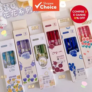 4 pcs Lindas flores Caneta esferográfica Papelaria Material para estudantes presente Presentes de Natal 0.5mm preto em Oferta na Shopee