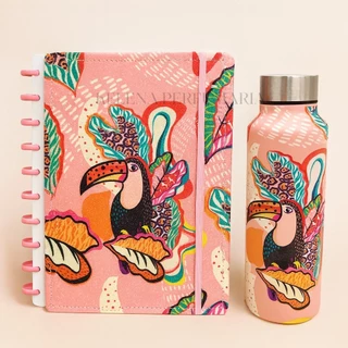 Kit Escolar Caderno de Discos B5 + Garrafa 800ml Universitário Colorido Boho Brasilidades