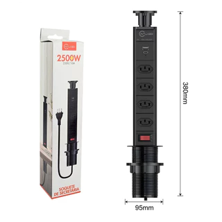 Torre Retrátil de 4 Tomadas com USB e Tipo-C – 2500W / 250V 10A – Soquete Embutido para Mesa e Escritório  marisa em Oferta na Shopee