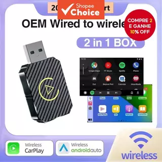 Adaptador CarPlay Sem Fio 2 Em 1 E Android Auto-Receptor Plug & Play USB Inteligente Para Apple iOS