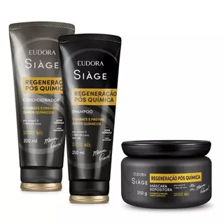 Eudora Kit Siàge Regeneração Pós Química: Shampoo 250ml + Máscara 250g + Condicionador 200ml em Oferta na Shopee