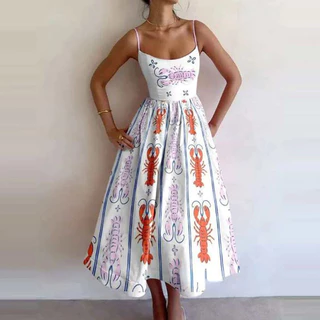 Moda fofa roupas femininas temperamento estampado vestido Slim Sexy (28744)