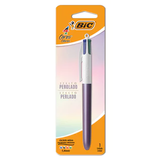 Caneta esferográfica 1.0 retrátil Roxa Perolada 4 cores Bic em Oferta na Shopee