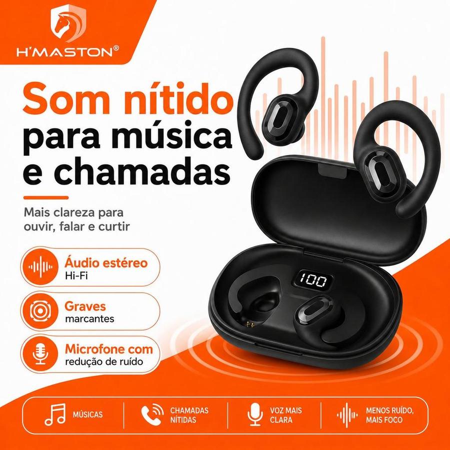 H'MASTON RS24 Fone Bluetooth Sem Fio Fone De Ouvido Sem Fio Bluetooth Fone De Ouvido Bluetooth Fone Que Prende Na Orelha