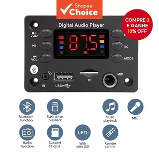 Placa DC 5V 12V Bluetooth 5.0 MP3 WMA WAV APE , Áudio De Carro Mãos-Livres USB TF Rádio FM Alto-Falante Reprodutor De Mú em Oferta na Shopee